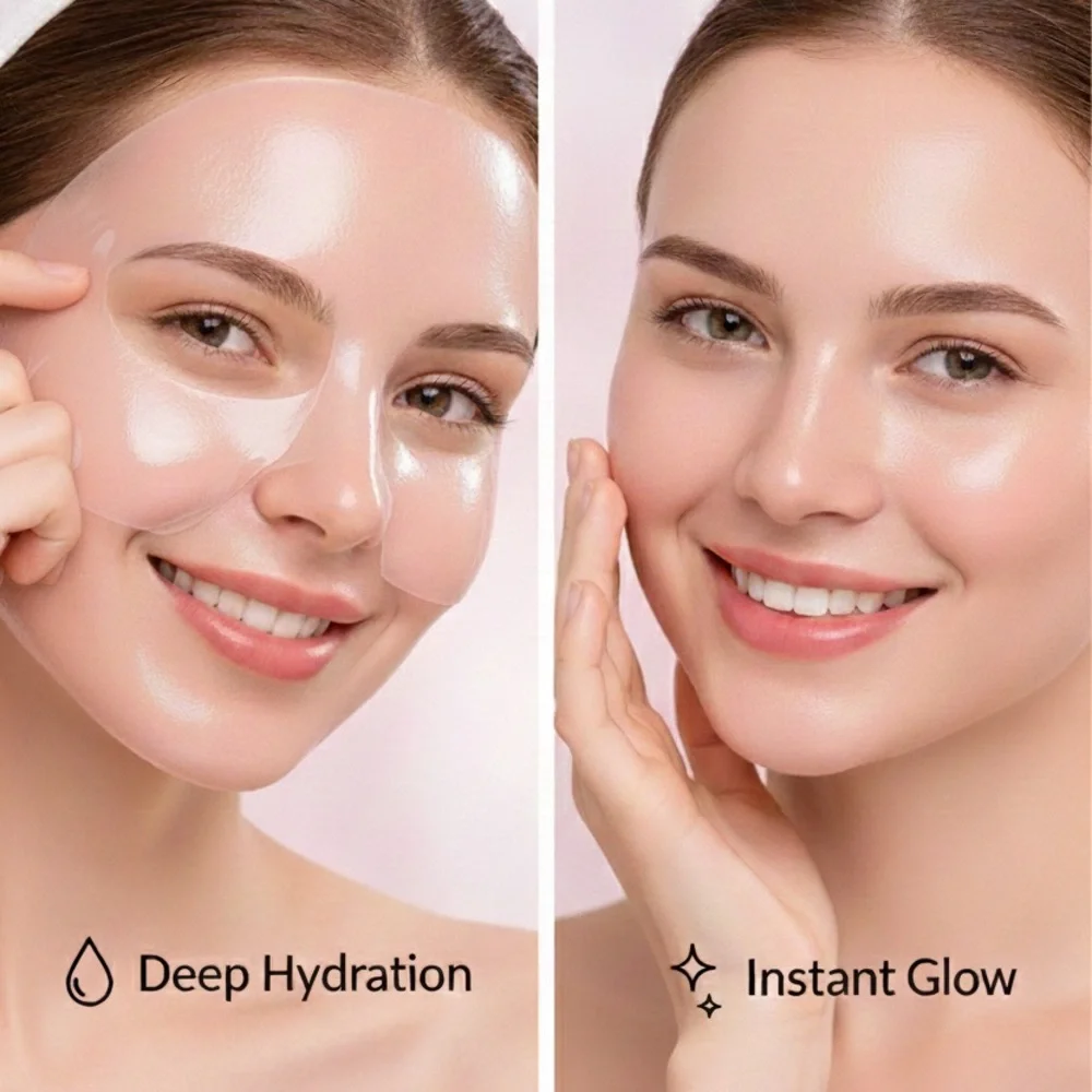 PDRN Pink Collagen Hydrogel Face Masks 12 Pack Sodium DNA Glass Skin VOBIKO Set